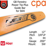12" GB Chainsaw Bar & Chain Combo Power Tip+  3/8"LP DL44 .050" for Stihl