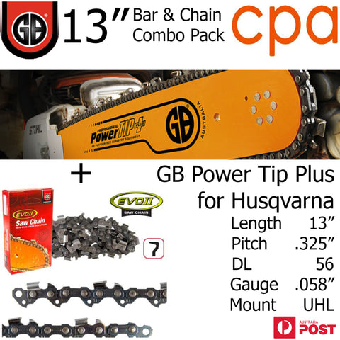 13" GB Chainsaw Bar & Chain Combo Power Tip+  .325" DL56 .058" for Husqvarna
