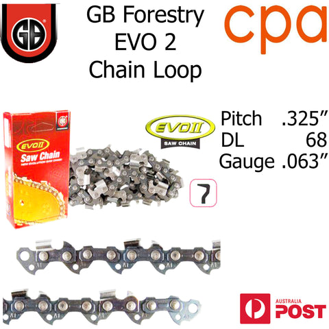 GB EVO2 Chainsaw Chain Loop, .325" (.063") 68DL - Semi Chisel