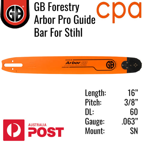 16" GB ARBOR PRO GUIDE BAR - 3/8" (.063") - SN16-63MG