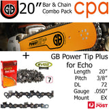 20" GB Chainsaw Bar & Chain Combo Power Tip+  3/8" DL72 .050" for Echo