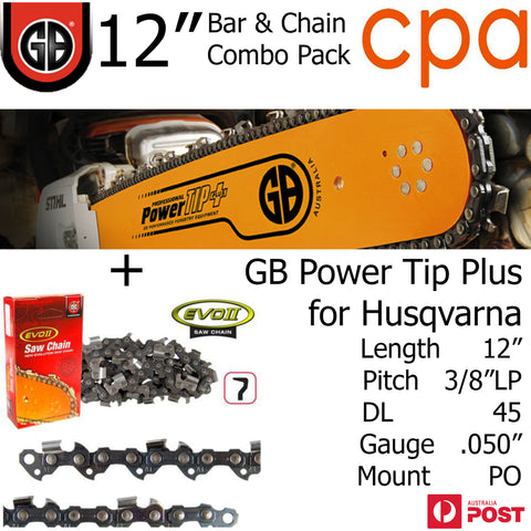 12" GB Chainsaw Bar & Chain Combo Power Tip+  3/8"LP DL45 .050" for Husqvarna