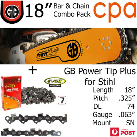 18" GB Chainsaw Bar & Chain Combo Power Tip+  .325" DL74 .063" for Stihl