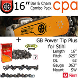 16" GB Chainsaw Bar & Chain Combo Power Tip+  .325" DL62 .063" for Stihl