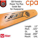 13" GB Chainsaw Bar Power Tip+ BAR ONLY- suit  .325" DL56 .058" for Husqvarna