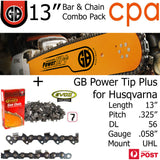 13" GB Chainsaw Bar & Chain Combo Power Tip+  .325" DL56 .058" for Husqvarna
