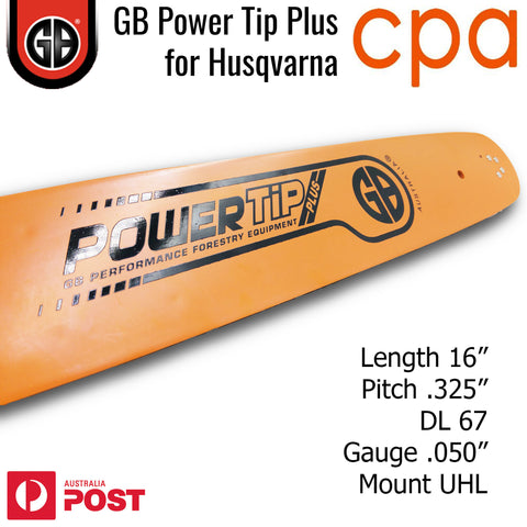 16" GB Chainsaw Bar Power Tip+ BAR ONLY suit- .325" DL67 .050" for Husqvarna