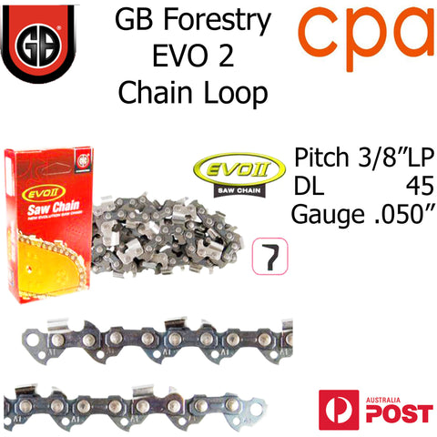 GB EVO2 Chainsaw Chain Loop, 3/8"LP (.050") 45DL - Semi Chisel