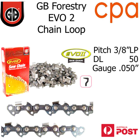 GB EVO2 Chainsaw Chain Loop, 3/8"LP (.050") 50DL - Semi Chisel